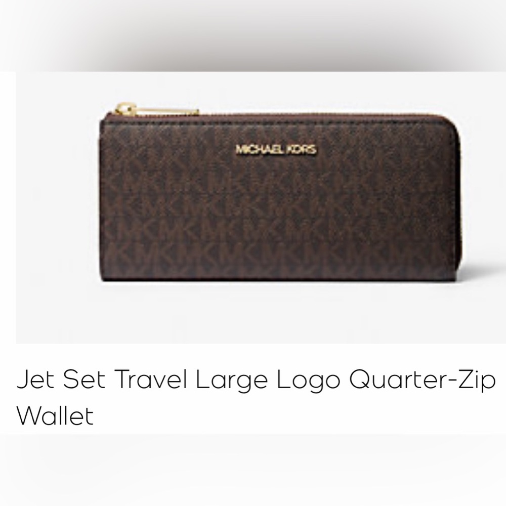 NWT Michael Kors Jet Set Travel Large Logo Quarter-Zip Wallet